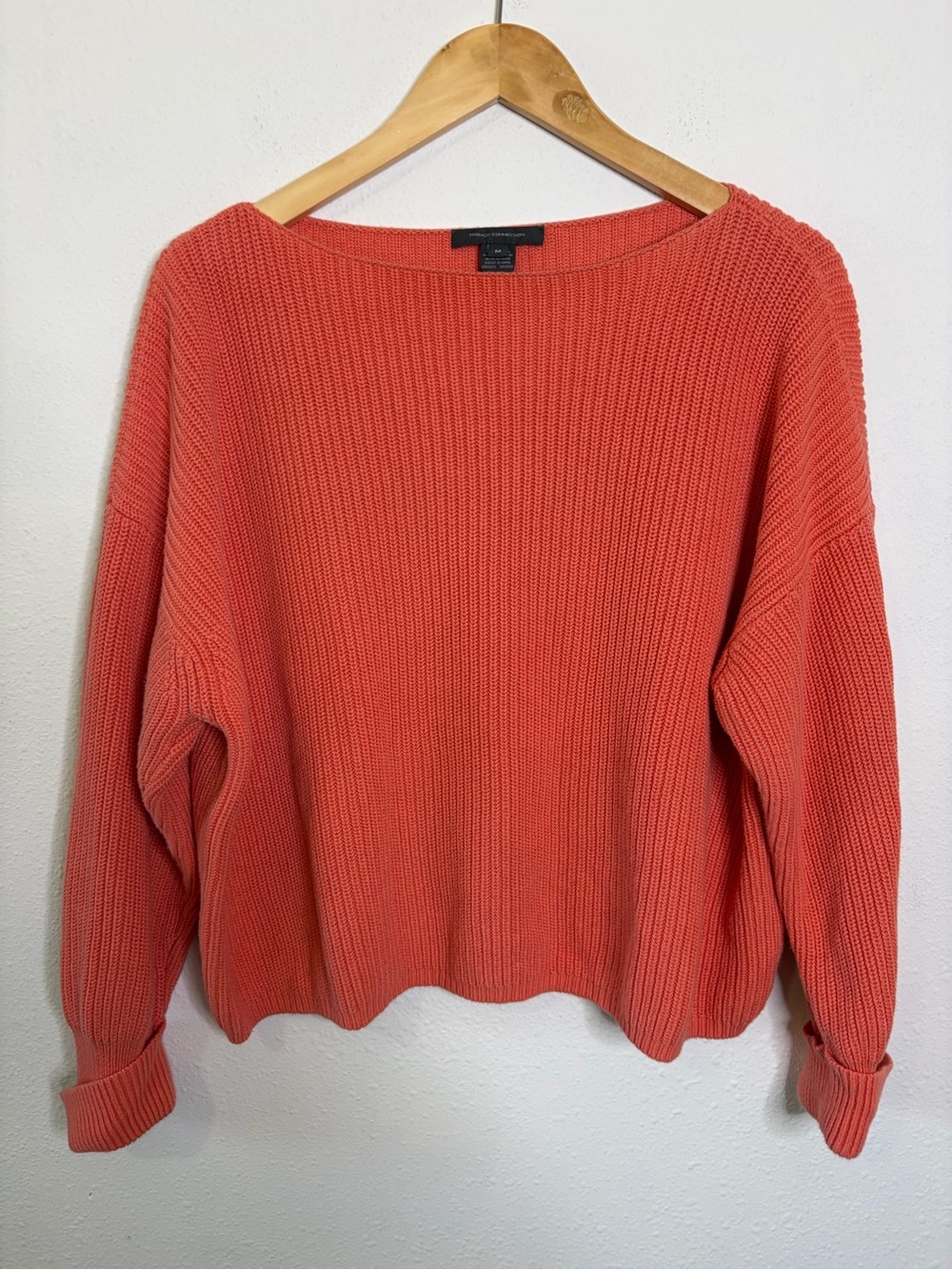 French Connection 100% cotton Coral Ribbed Boatneck Sweater oversized M
